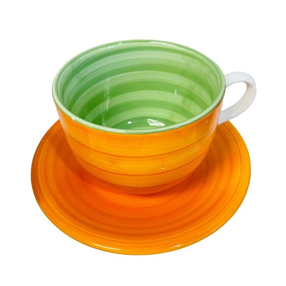 Tuscan Riviera Van Beers Design Cup & Saucer Set Hand Painted Porcelain 6.5" Dia - Picture 1 of 4